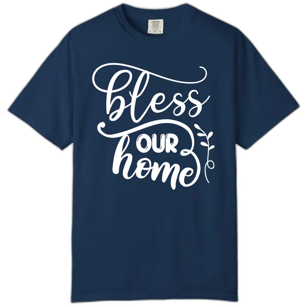 Bless Our Home Typography Design Comfort Color in Navy
