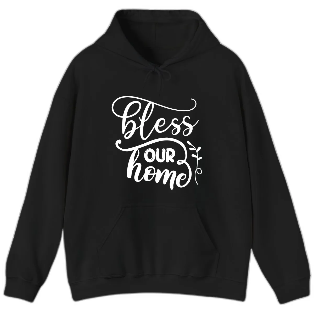 Bless Our Home Typography Design Hoodie in Black