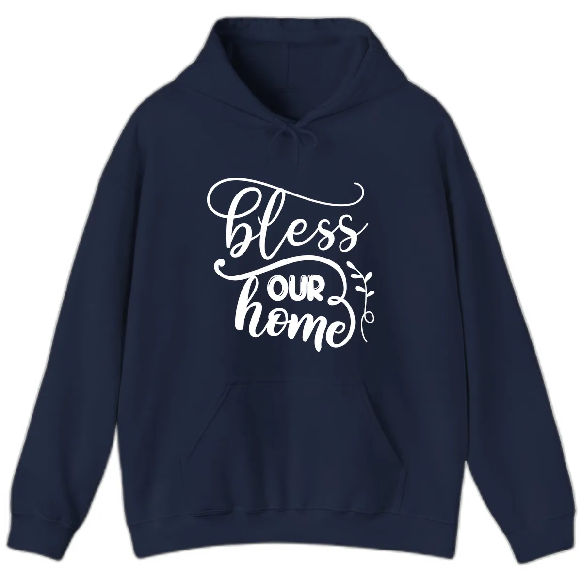 Bless Our Home Typography Design Hoodie in Navy
