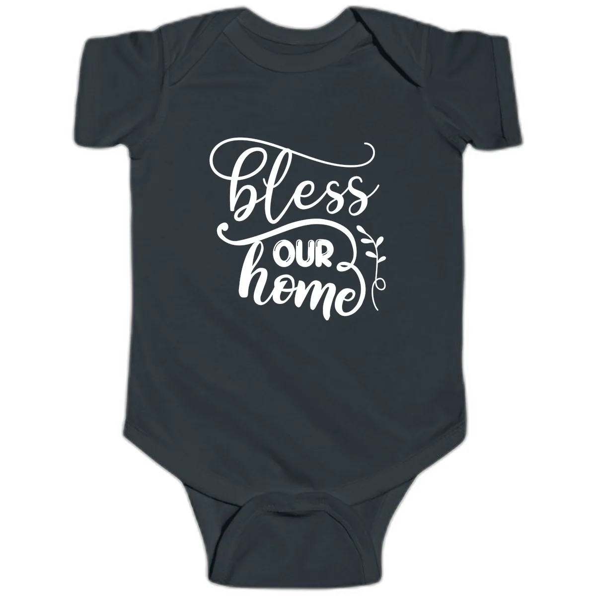 Bless Our Home Typography Design Baby Onesie in Black