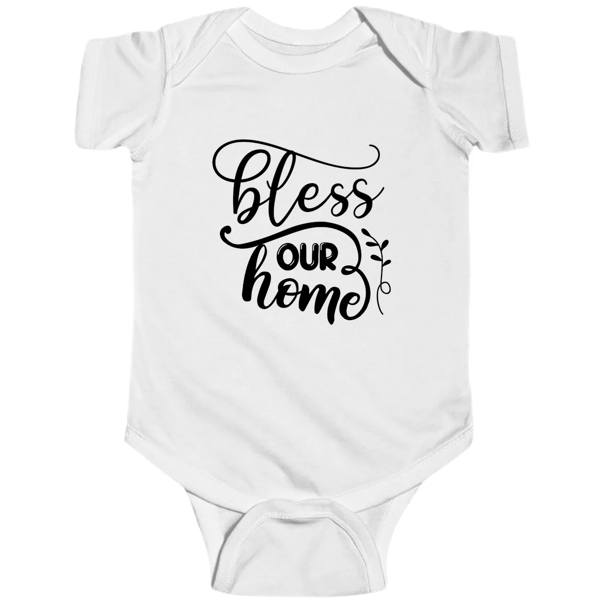Bless Our Home Typography Design Baby Onesie in White
