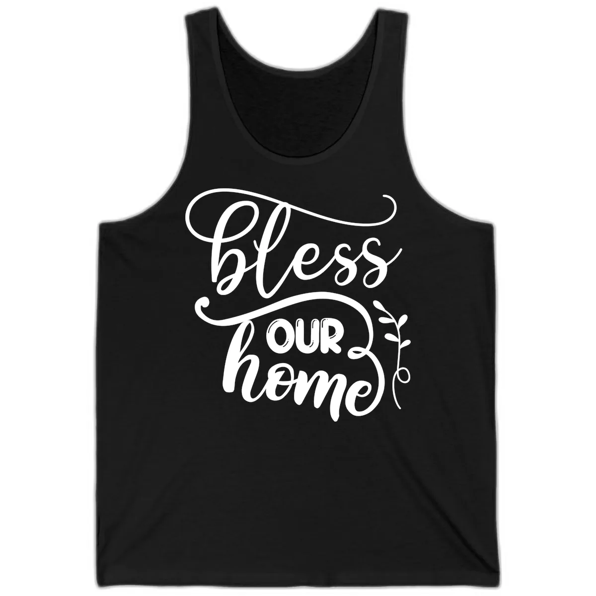Bless Our Home Typography Design Tank in Black