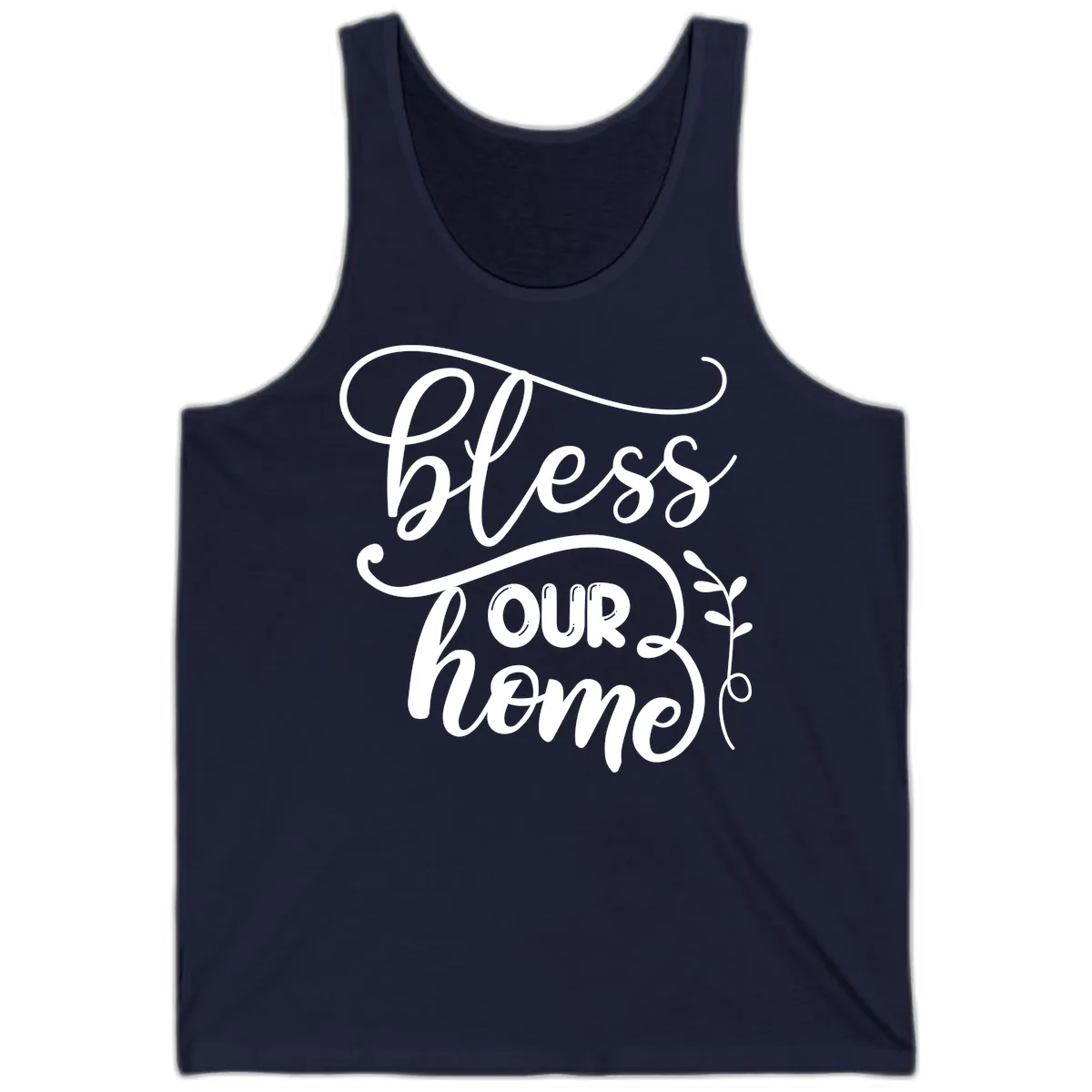 Bless Our Home Typography Design Tank in Navy