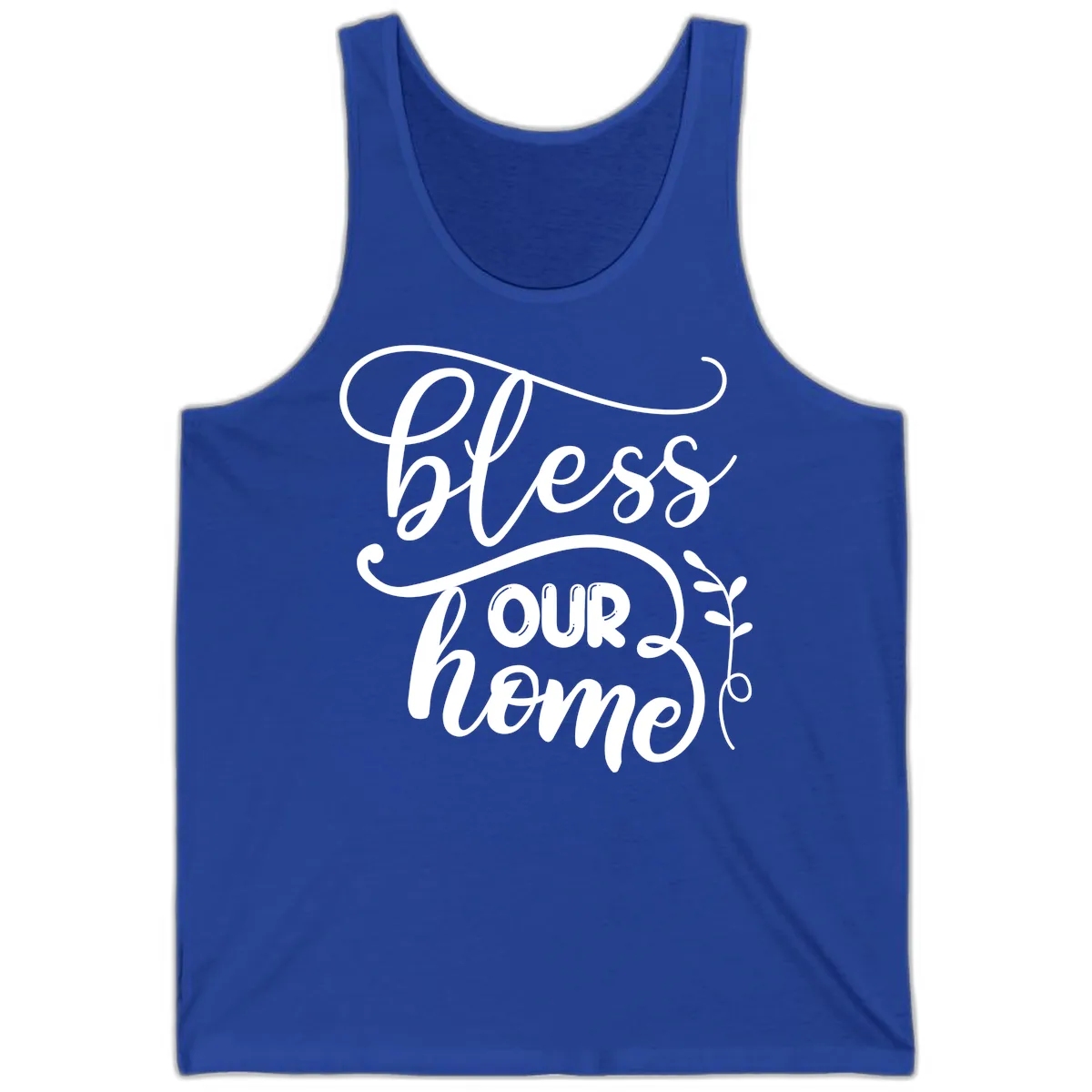 Bless Our Home Typography Design Tank in True Royal