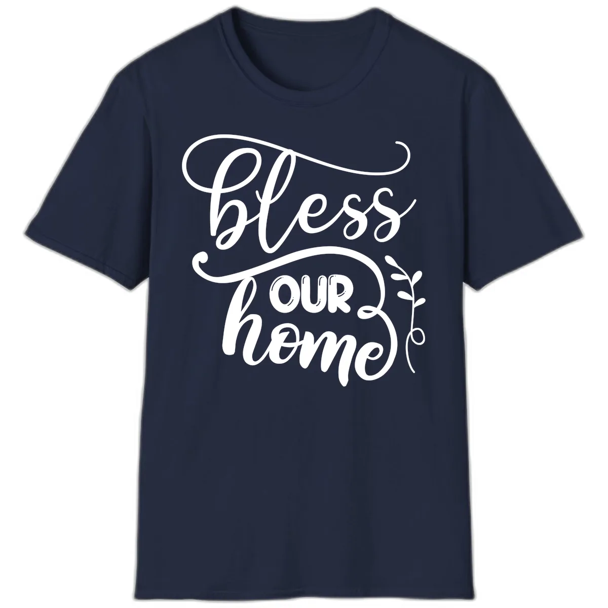 Bless Our Home Typography Design T-Shirt in Navy