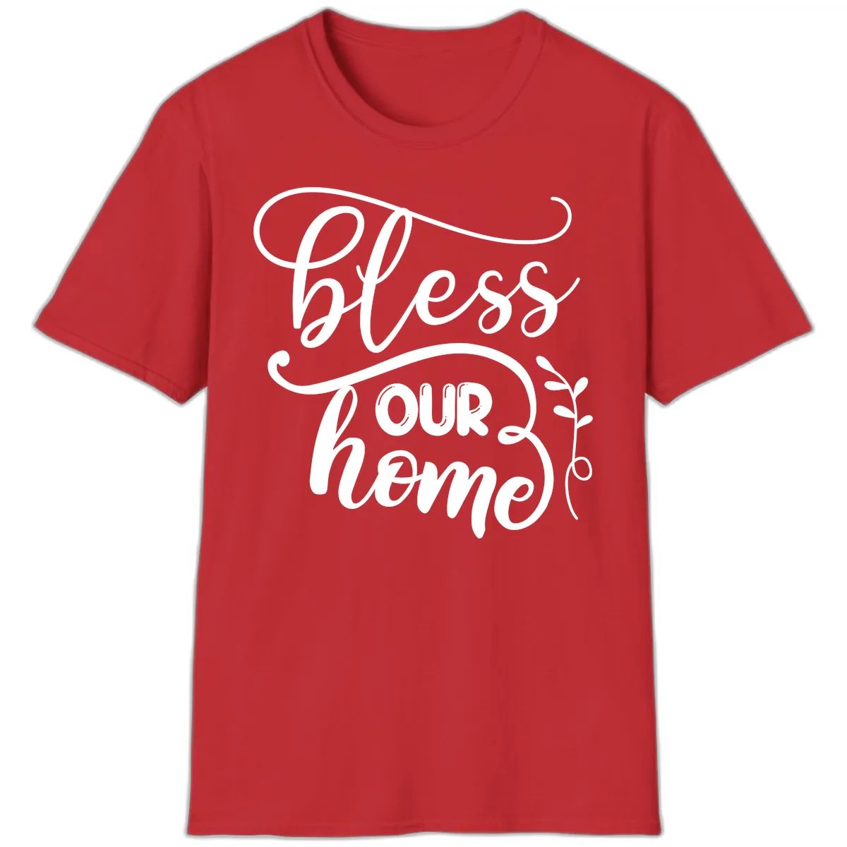 Bless Our Home Typography Design T-Shirt in Red