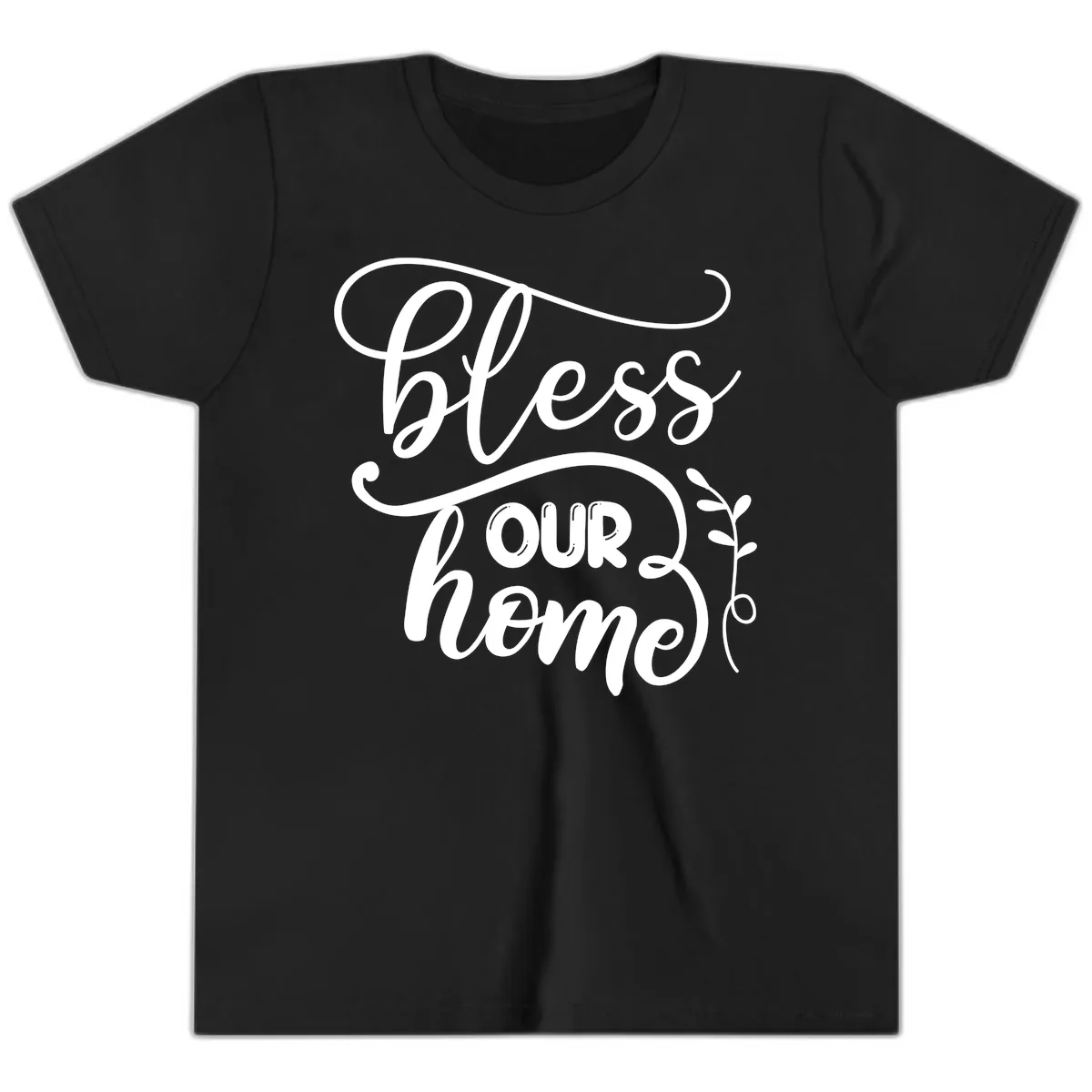 Bless Our Home Typography Design Youth T-Shirt in Black