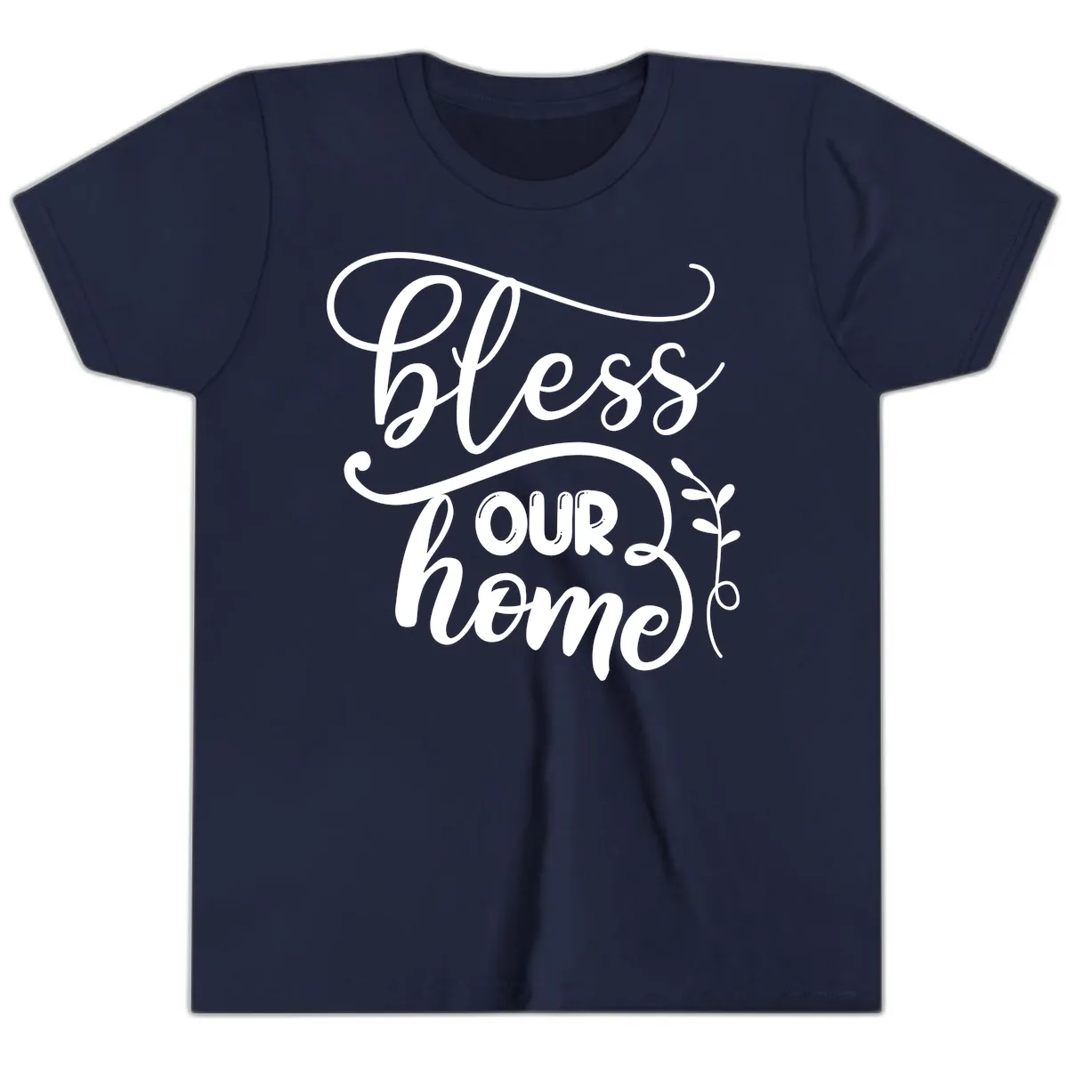 Bless Our Home Typography Design Youth T-Shirt in Navy