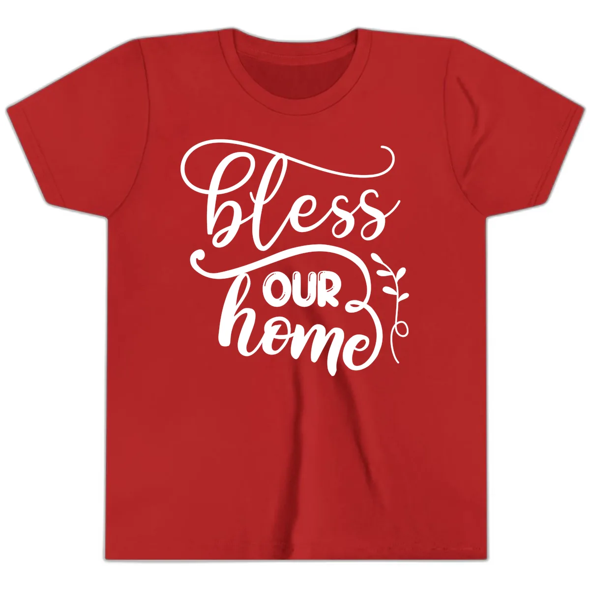 Bless Our Home Typography Design Youth T-Shirt in Red