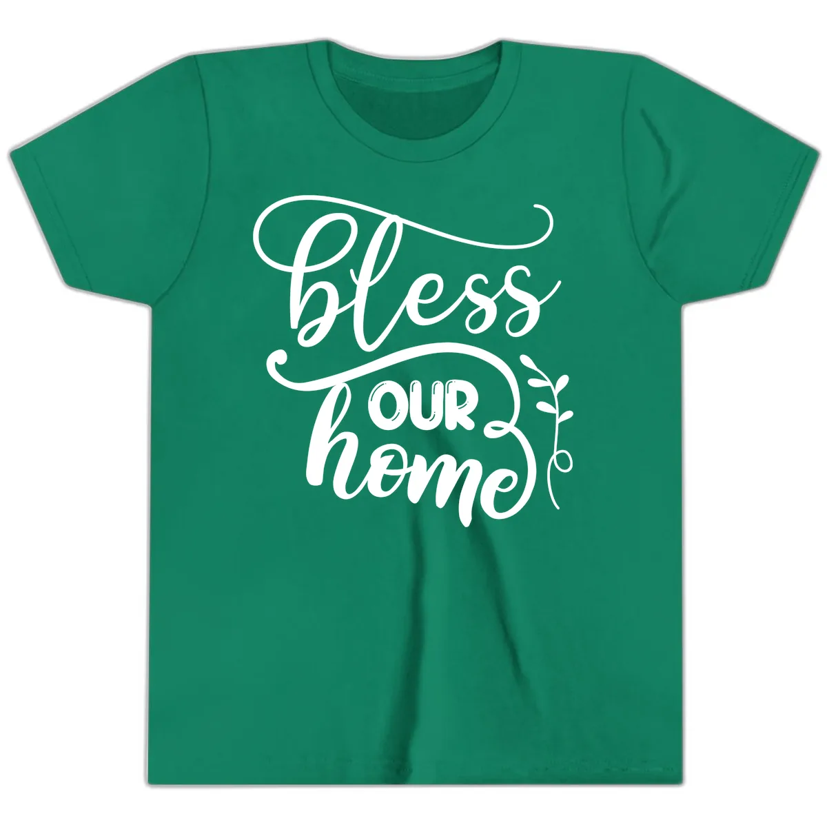 Bless Our Home Typography Design Youth T-Shirt in Kelly
