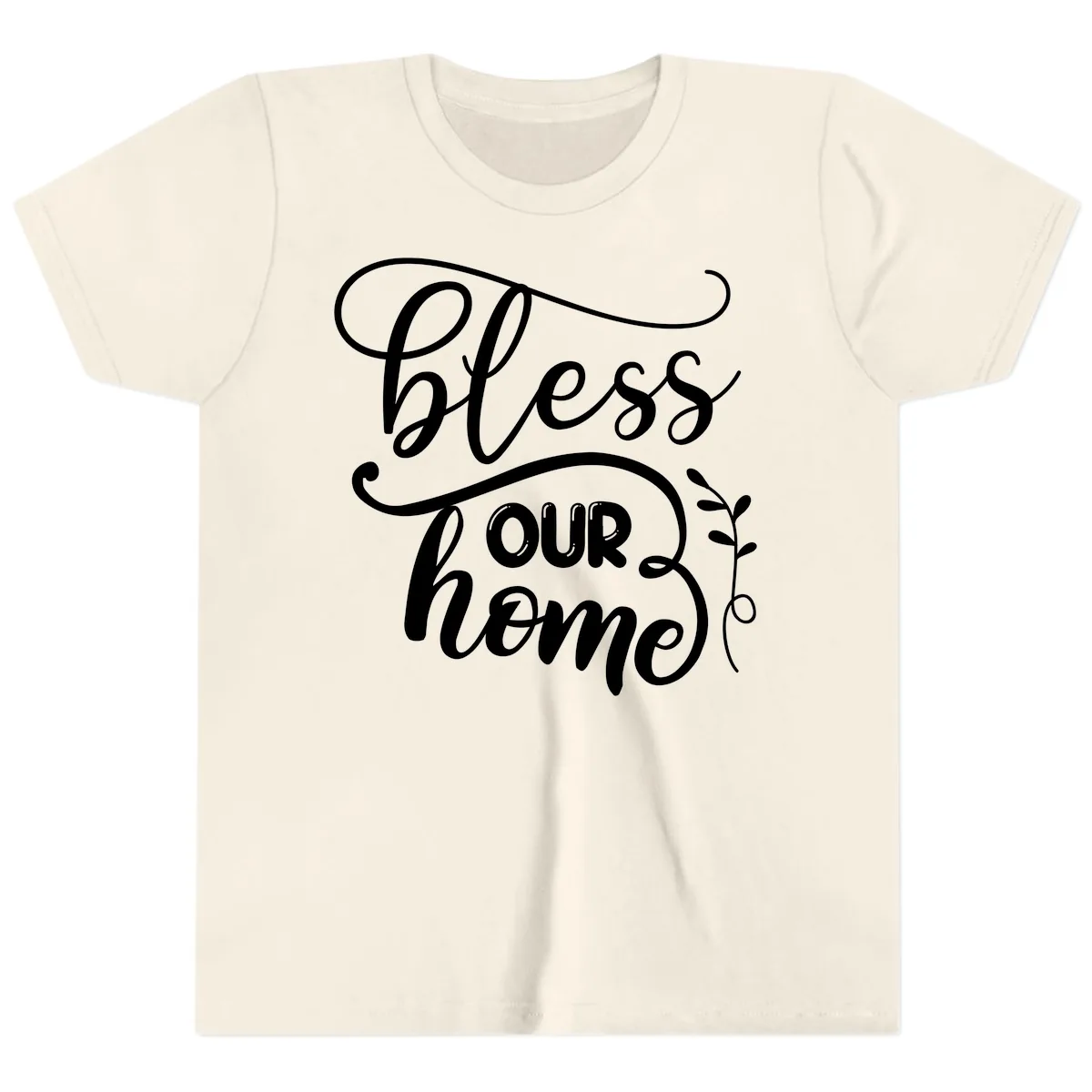 Bless Our Home Typography Design Youth T-Shirt in Natural