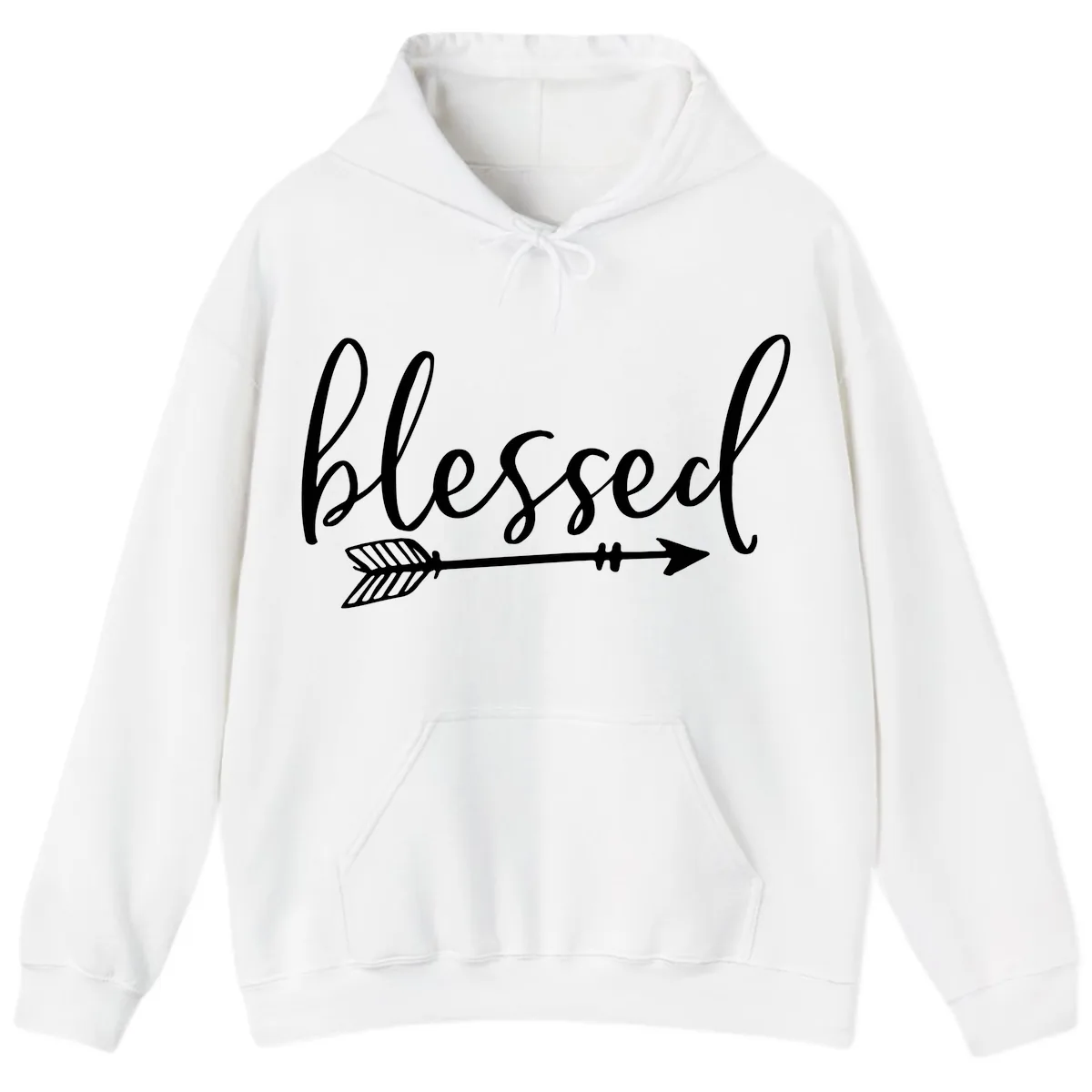 Blessed Arrow Script Design Hoodie in White