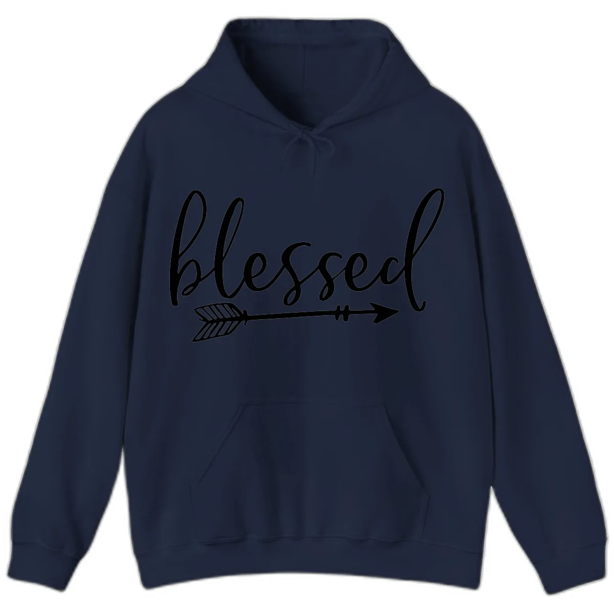 Blessed Arrow Script Design Hoodie in Navy