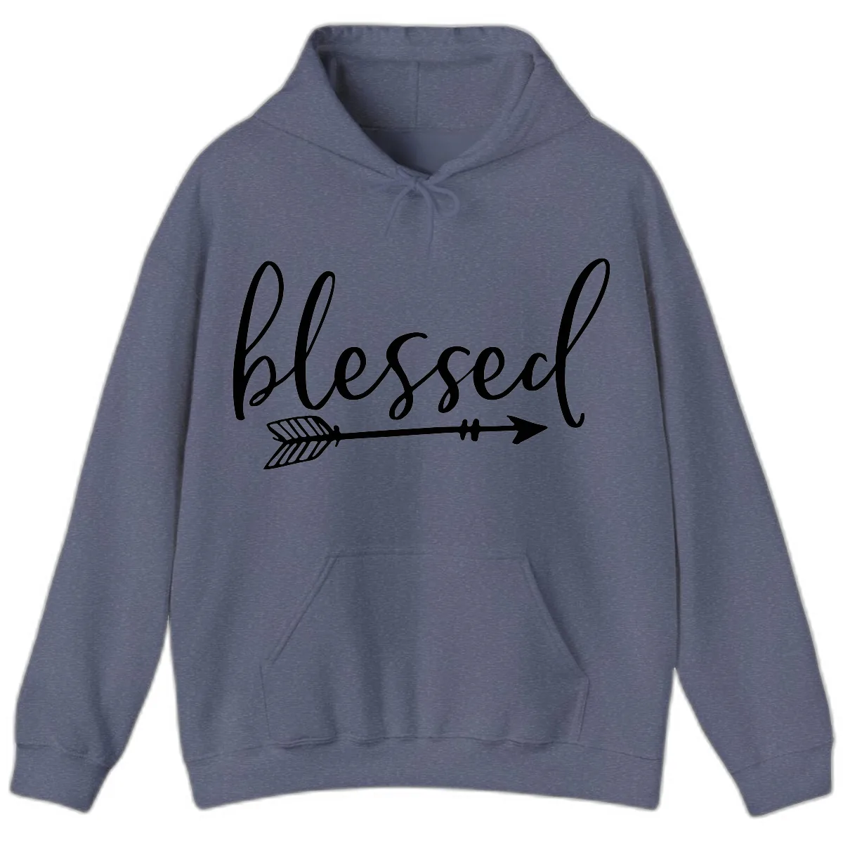 Blessed Arrow Script Design Hoodie in Heather Navy
