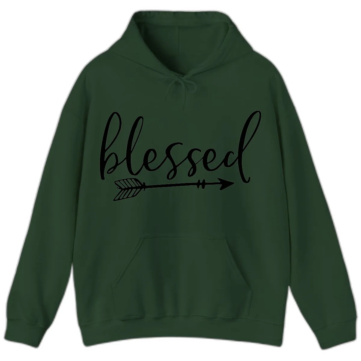 Blessed Arrow Script Design Hoodie in Forest Green