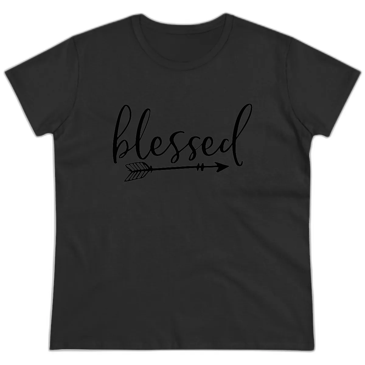 Blessed Arrow Script Design Ladies Tee in Black