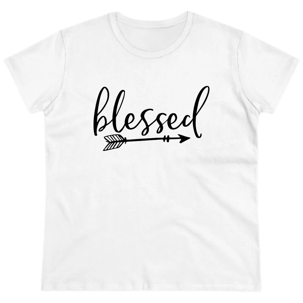 Blessed Arrow Script Design Ladies Tee in White