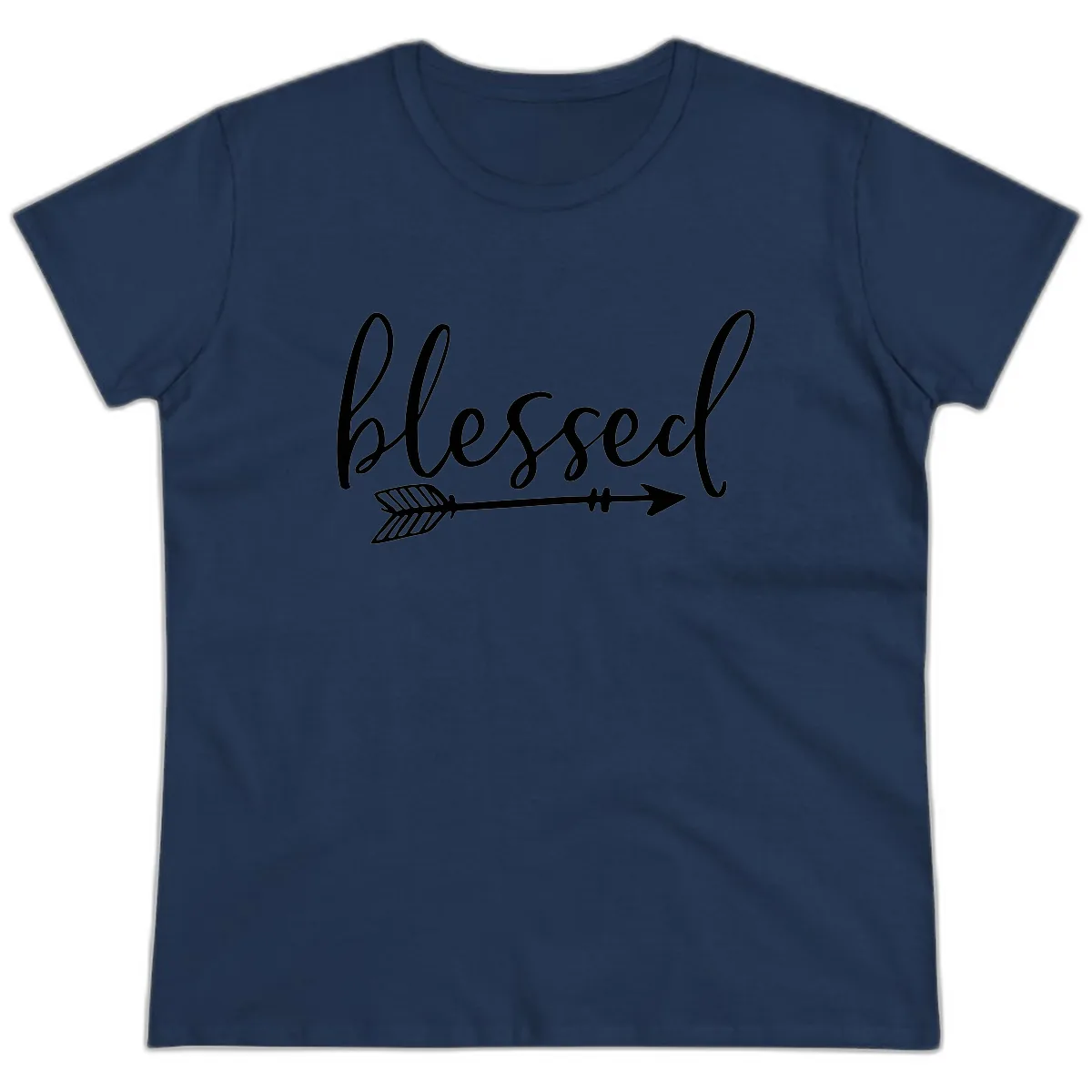 Blessed Arrow Script Design Ladies Tee in Navy