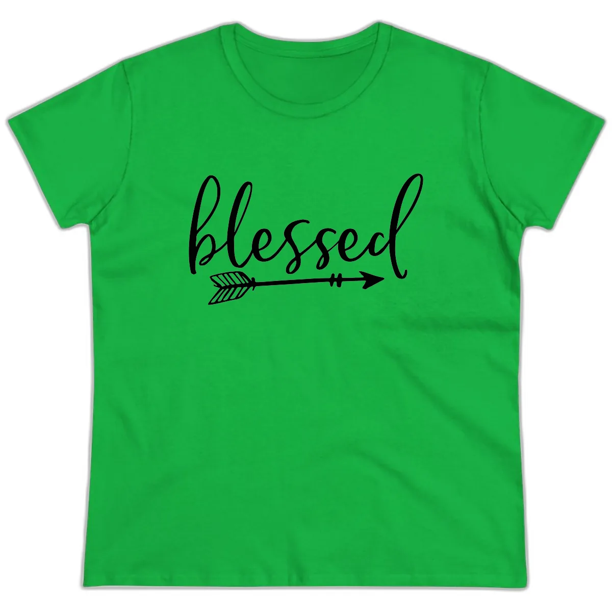 Blessed Arrow Script Design Ladies Tee in Irish Green