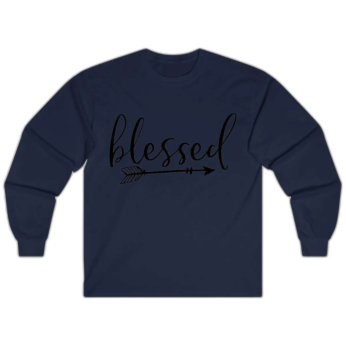 Blessed Arrow Script Design Long Sleeve in Navy