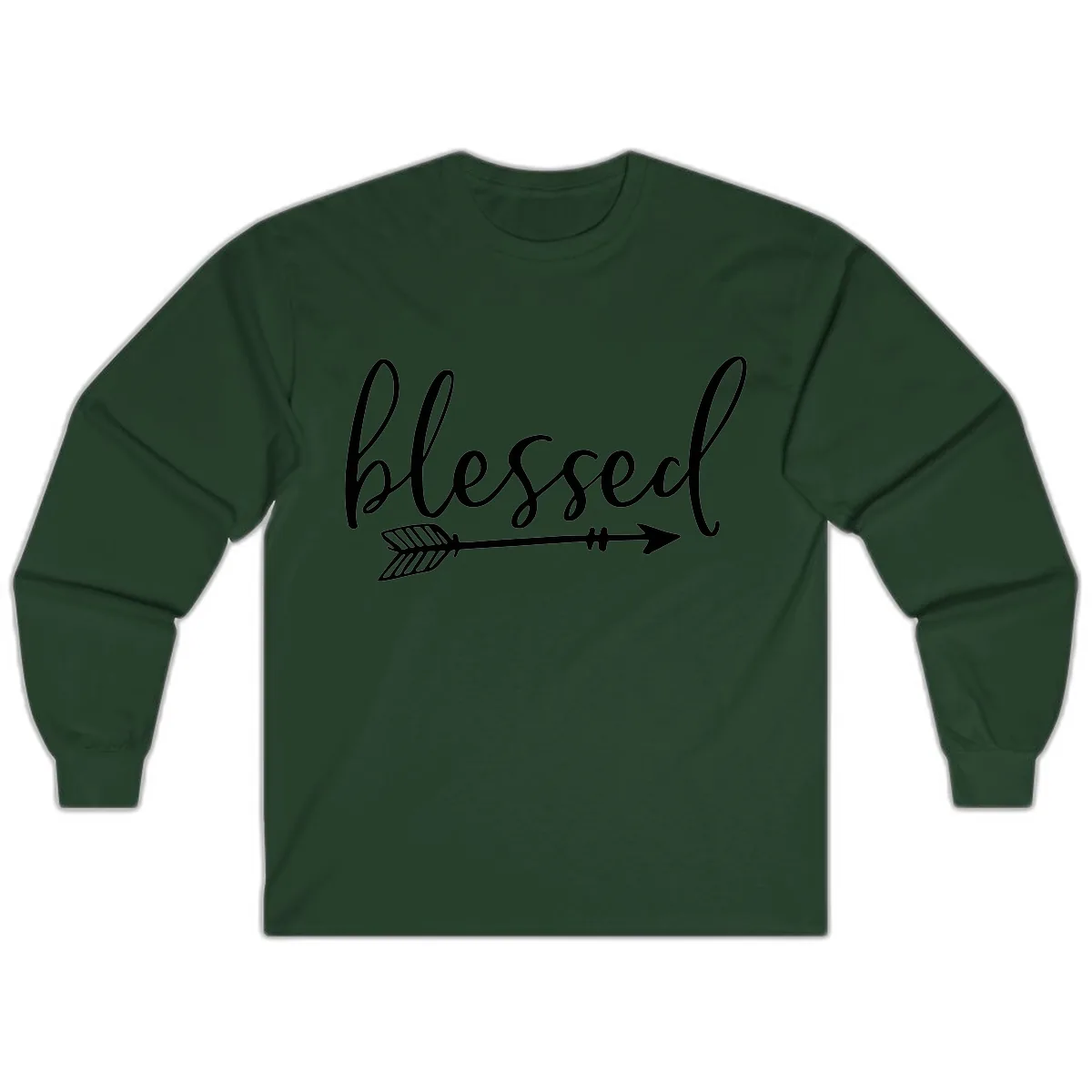 Blessed Arrow Script Design Long Sleeve in Forest Green
