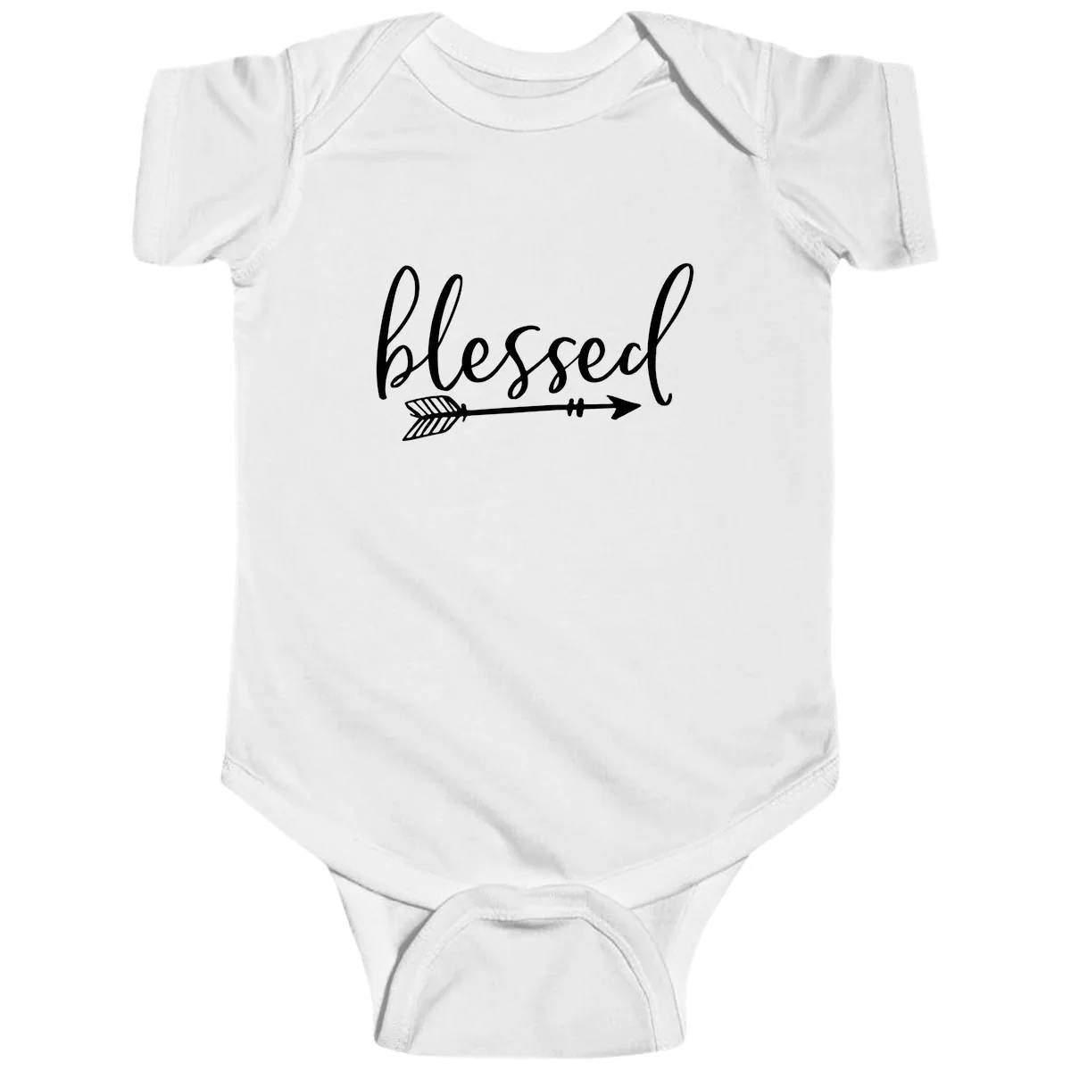 Blessed Arrow Script Design Baby Onesie in White