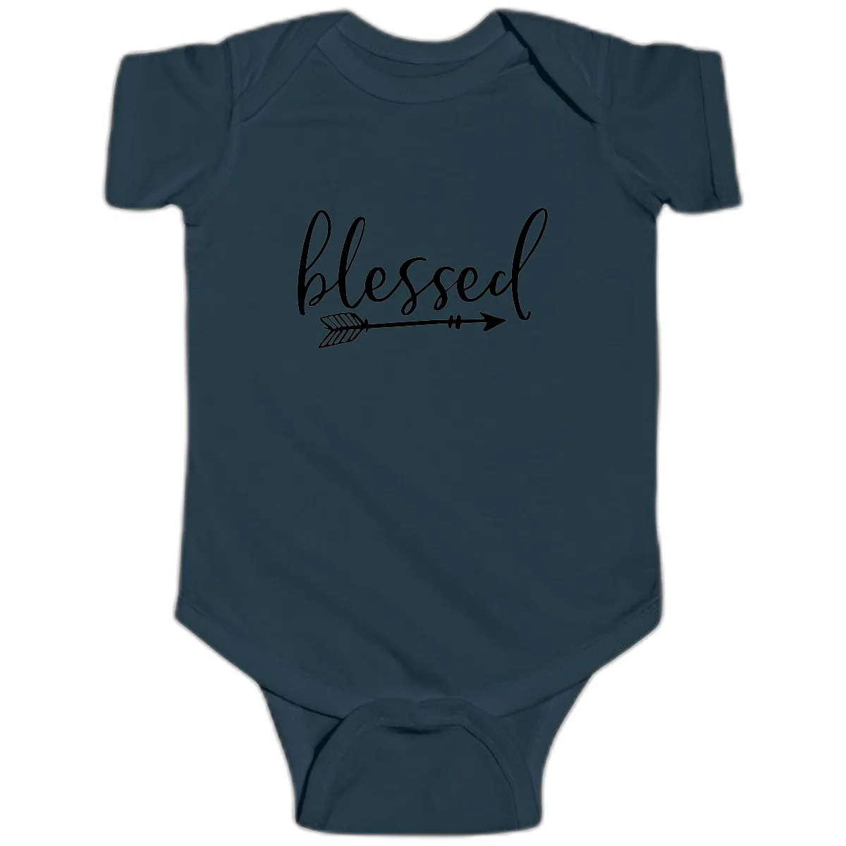 Blessed Arrow Script Design Baby Onesie in Navy