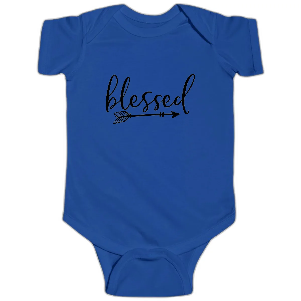 Blessed Arrow Script Design Baby Onesie in Royal