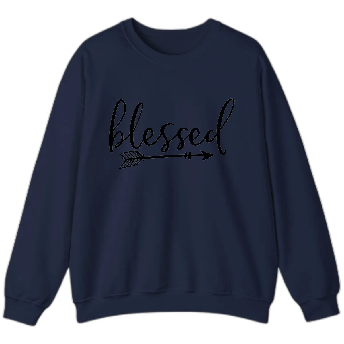 Blessed Arrow Script Design Sweatshirt in Navy