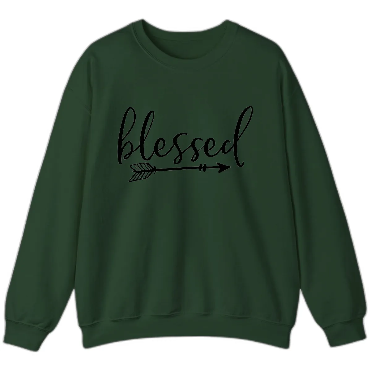 Blessed Arrow Script Design Sweatshirt in Forest Green