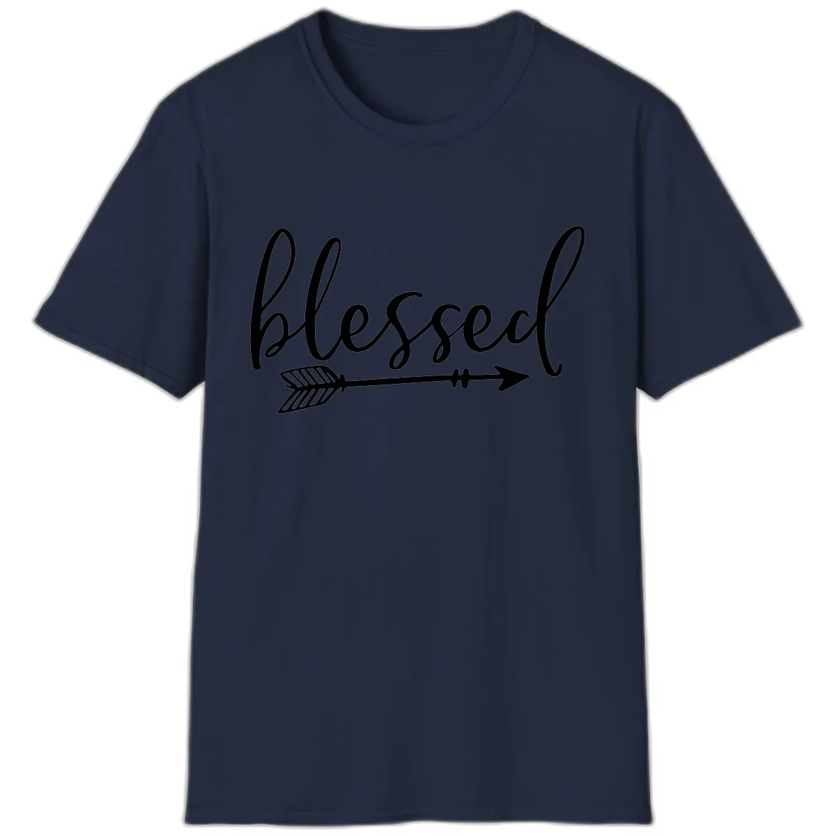 Blessed Arrow Script Design T-Shirt in Navy