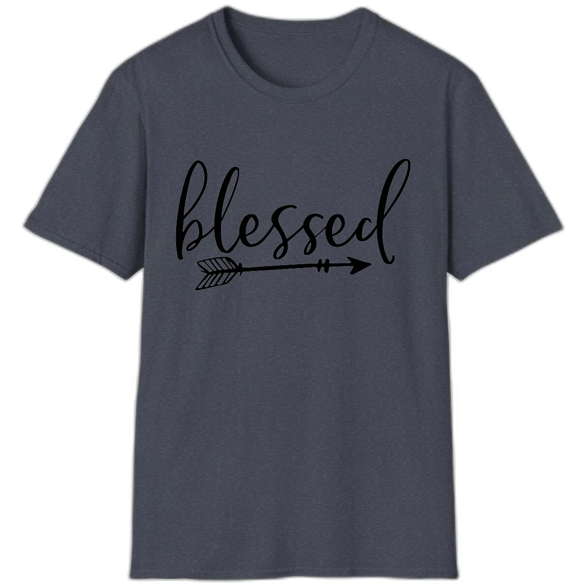 Blessed Arrow Script Design T-Shirt in Heather Navy