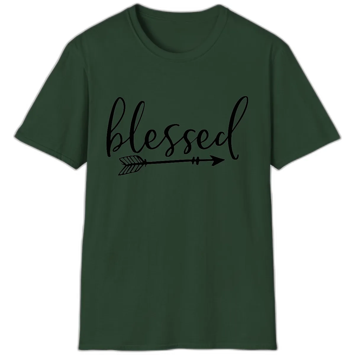 Blessed Arrow Script Design T-Shirt in Forest Green