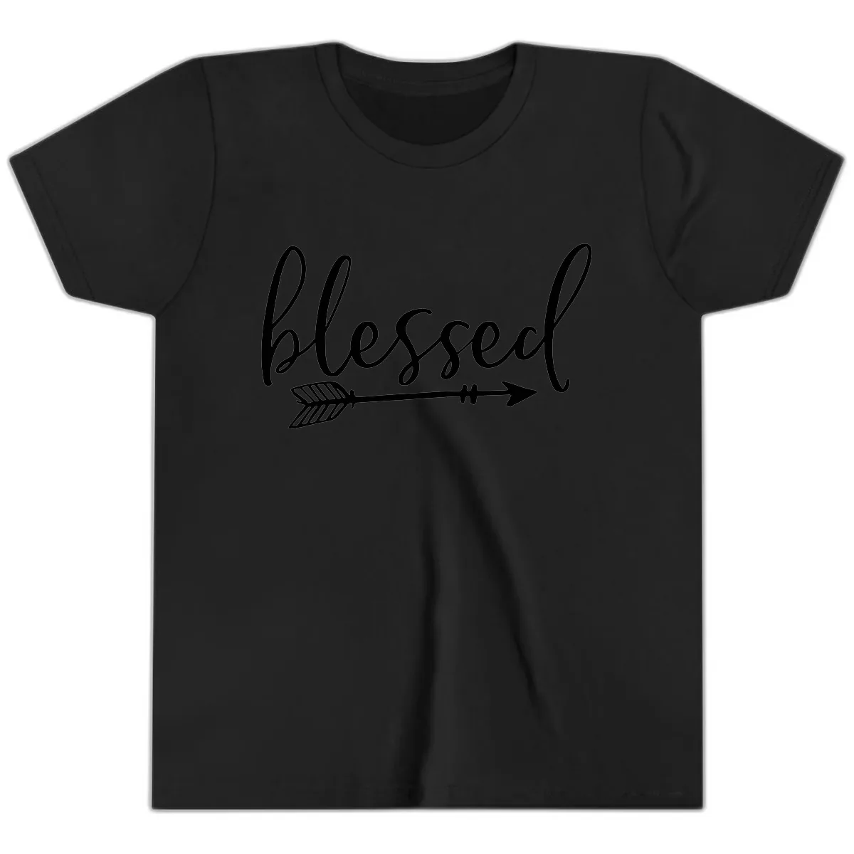 Blessed Arrow Script Design Youth T-Shirt in Black
