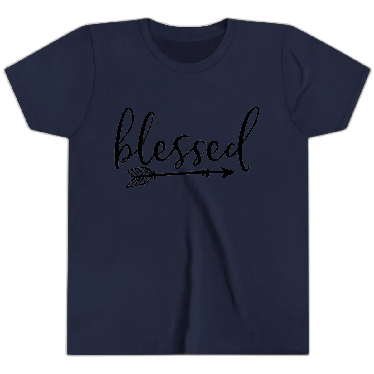 Blessed Arrow Script Design Youth T-Shirt in Navy