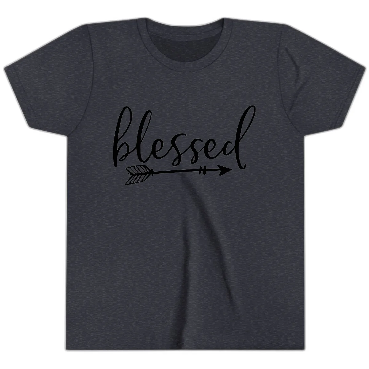 Blessed Arrow Script Design Youth T-Shirt in Heather Navy