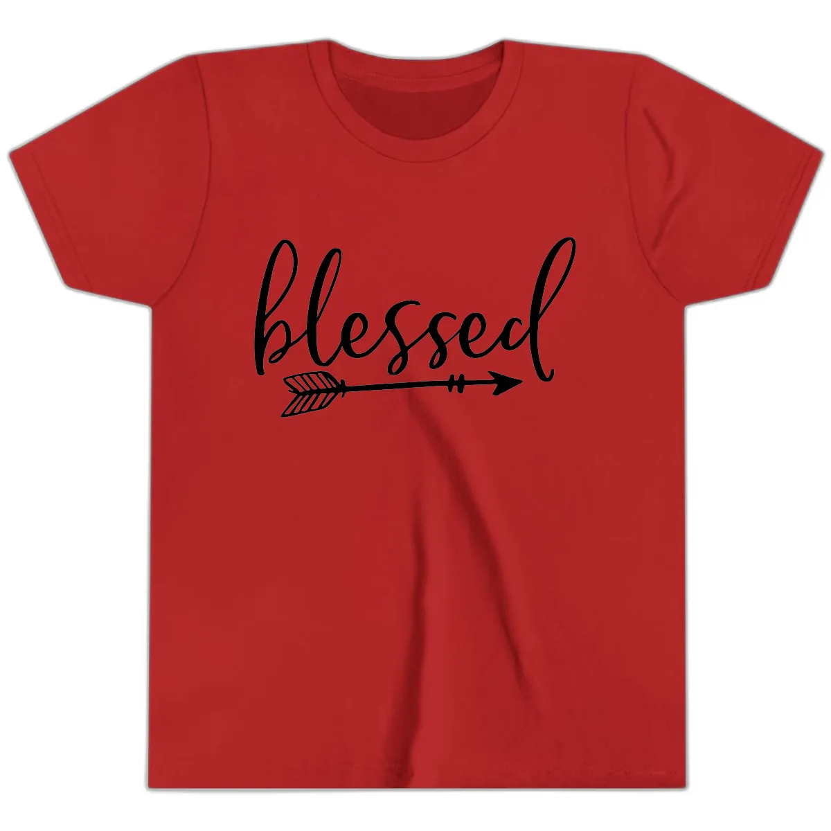 Blessed Arrow Script Design Youth T-Shirt in Red