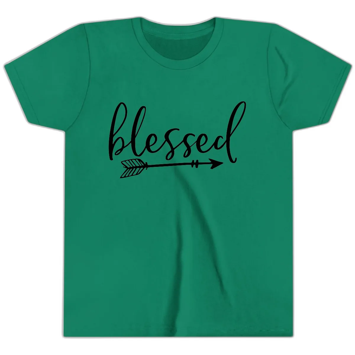 Blessed Arrow Script Design Youth T-Shirt in Kelly