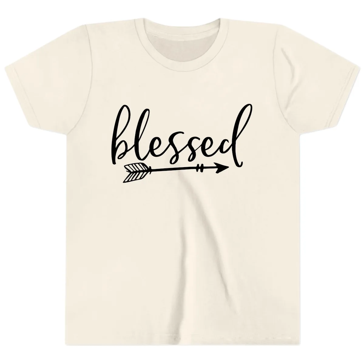 Blessed Arrow Script Design Youth T-Shirt in Natural