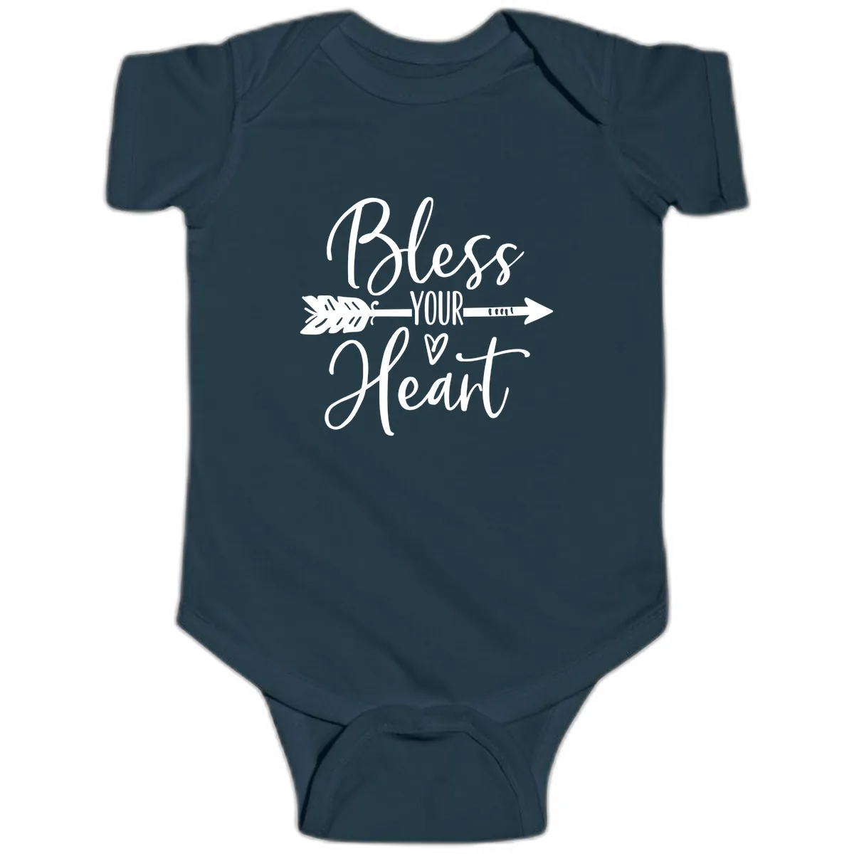 Bless Your Heart Arrow Design Baby Onesie in Navy