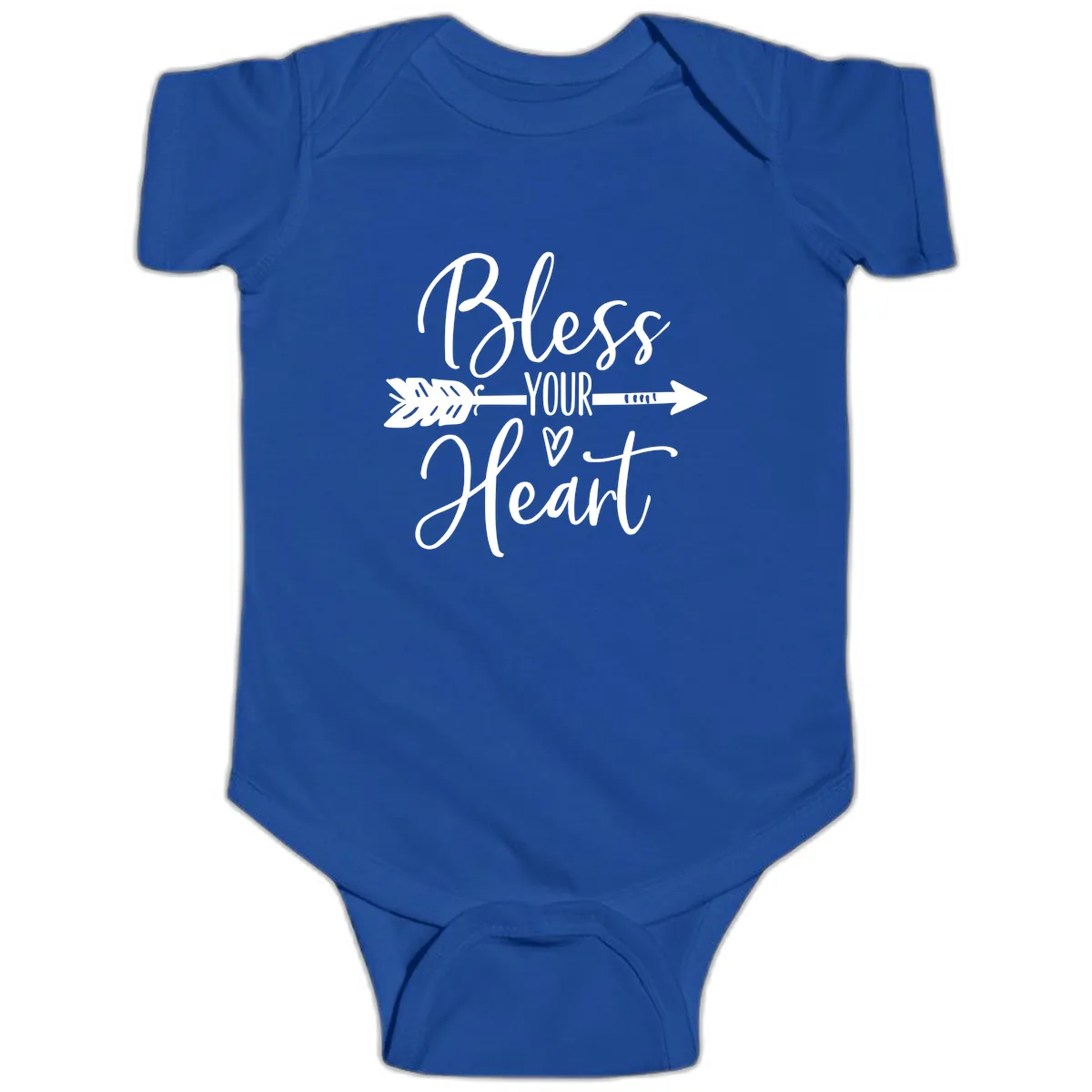 Bless Your Heart Arrow Design Baby Onesie in Royal