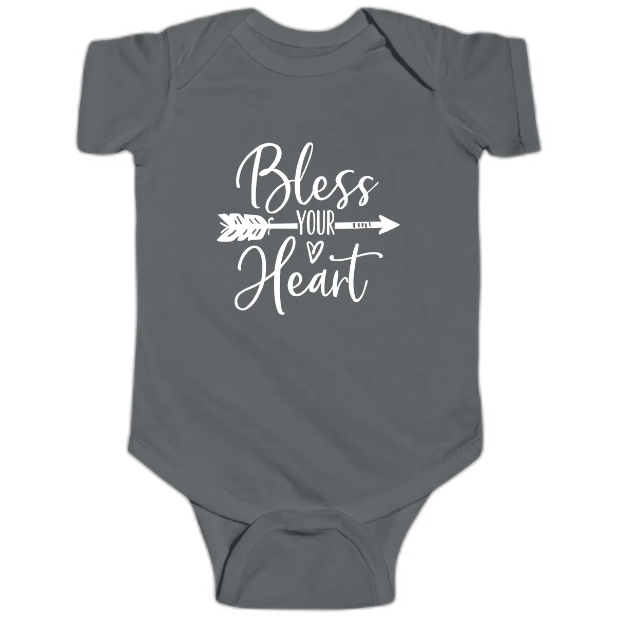 Bless Your Heart Arrow Design Baby Onesie in Charcoal