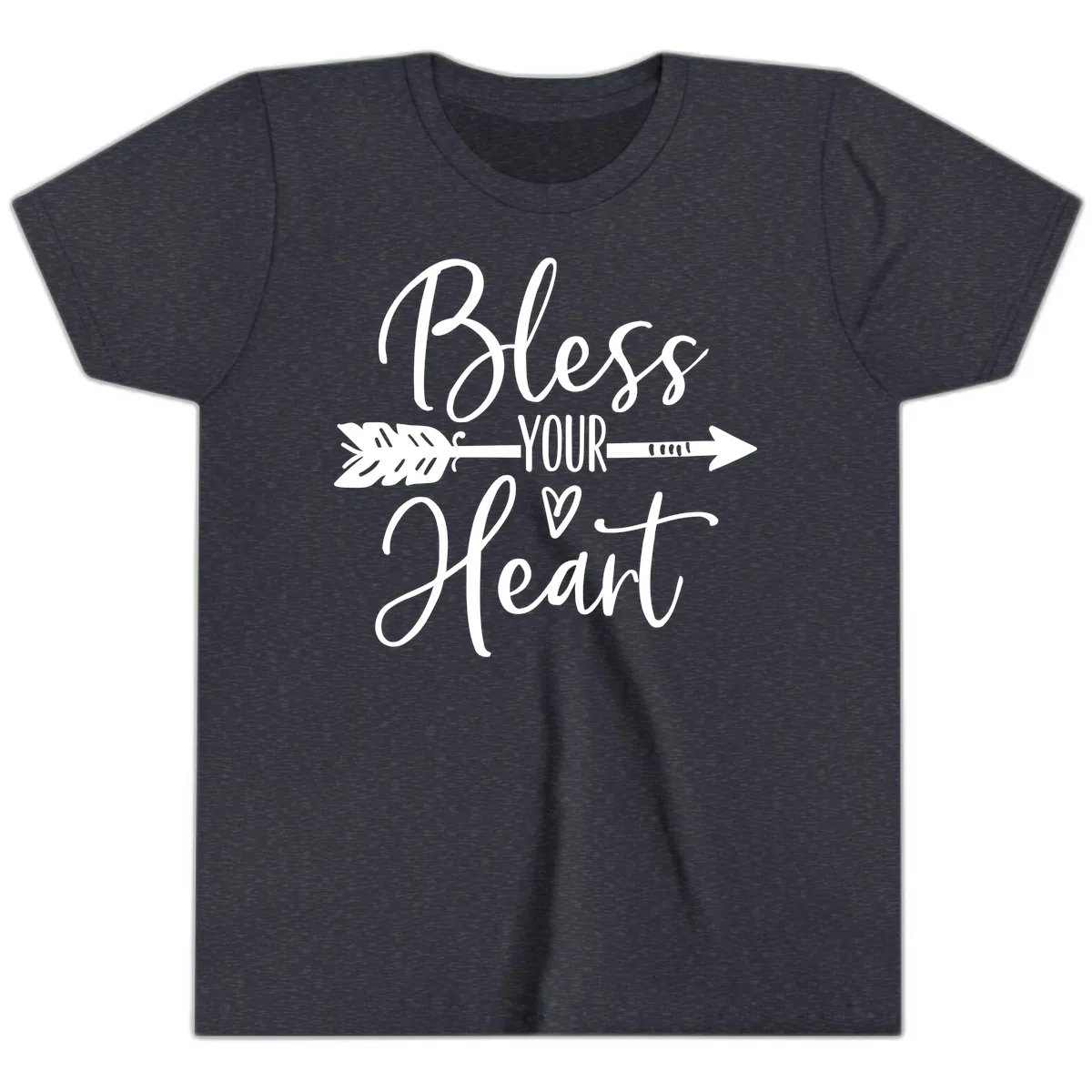 Bless Your Heart Arrow Design Youth T-Shirt in Heather Navy