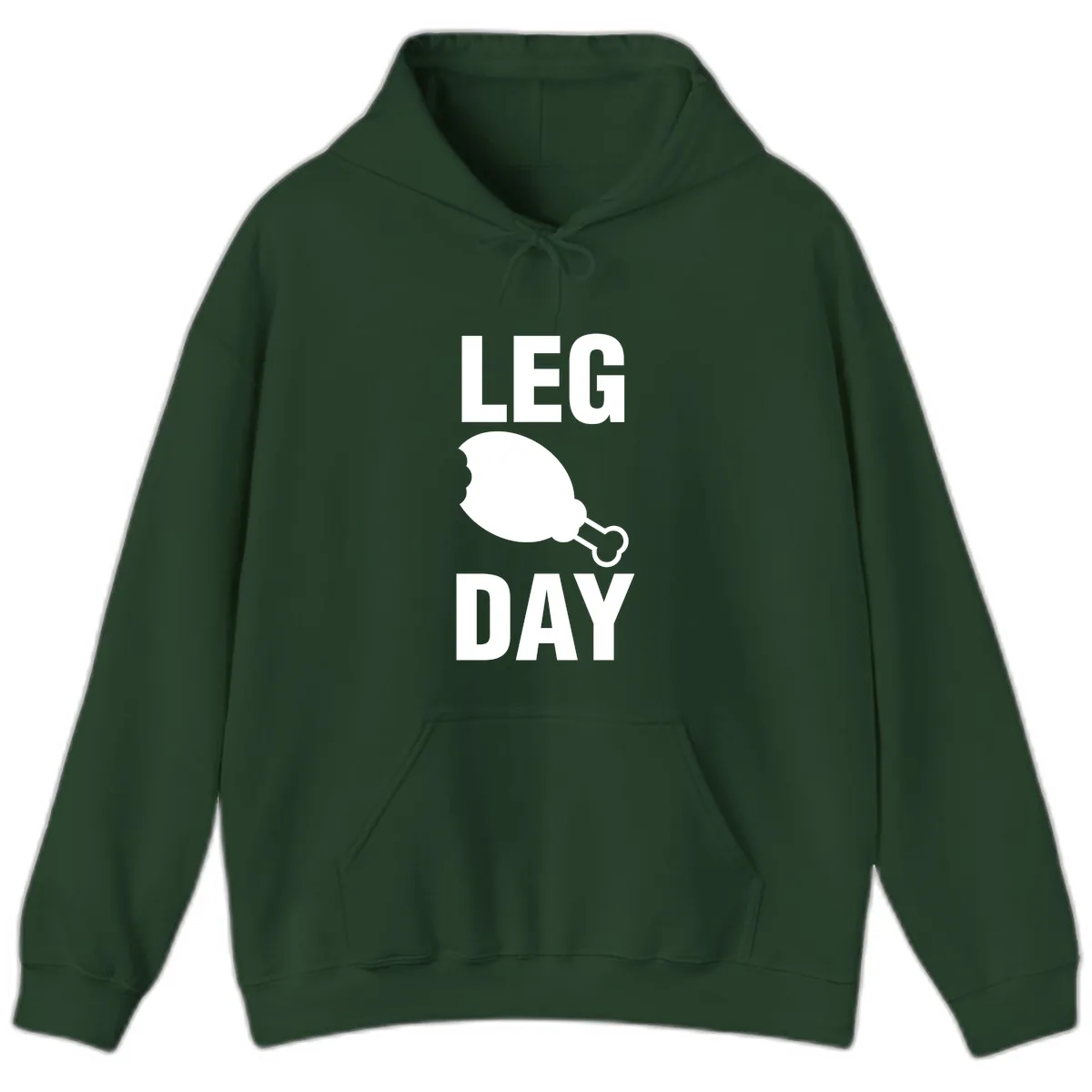 Leg Day Chicken Leg Graphic Hoodie in Forest Green