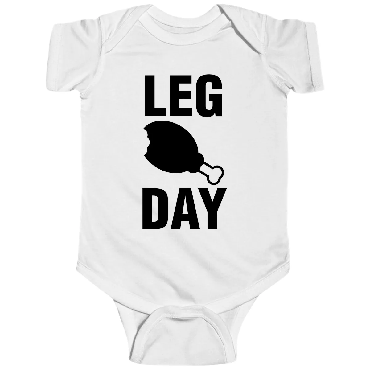 Leg Day Chicken Leg Graphic Baby Onesie in White