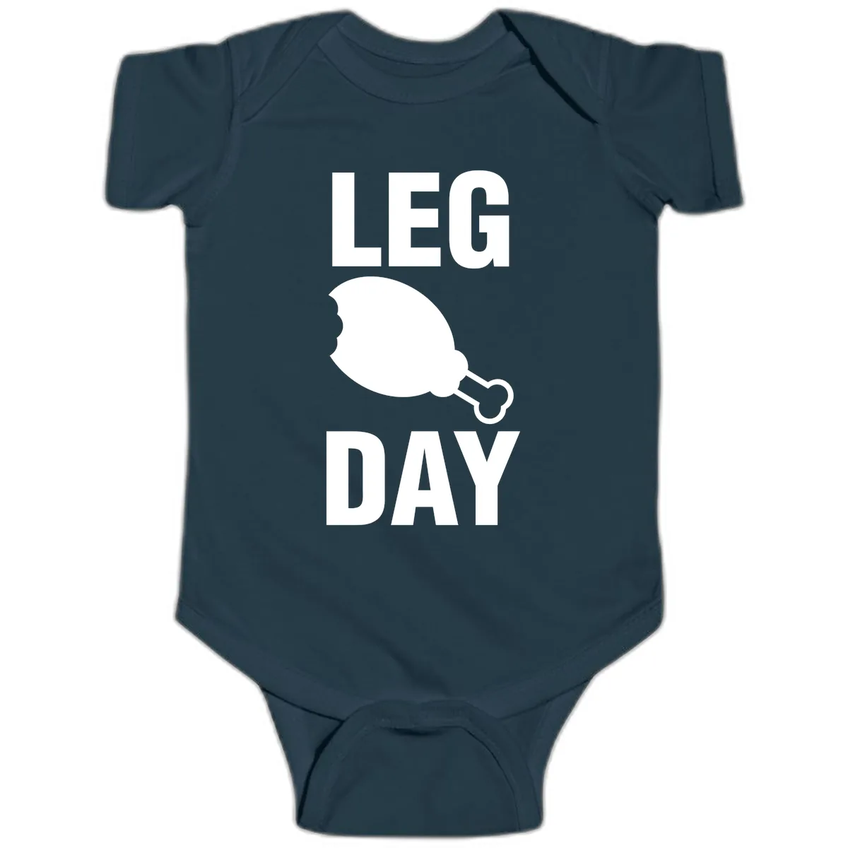 Leg Day Chicken Leg Graphic Baby Onesie in Navy