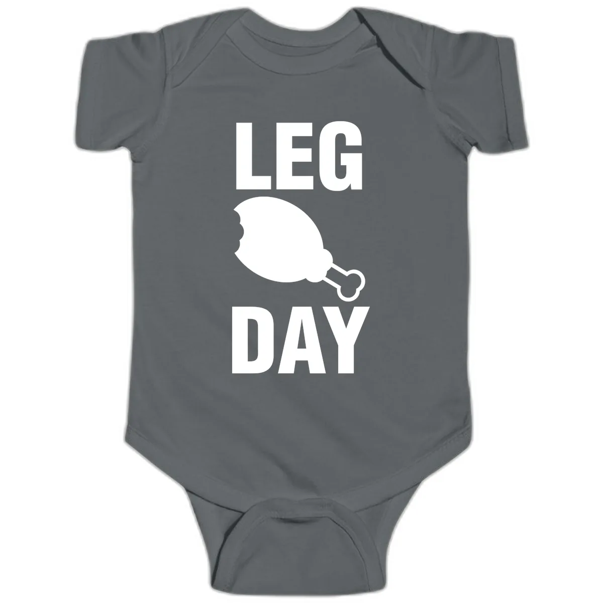 Leg Day Chicken Leg Graphic Baby Onesie in Charcoal