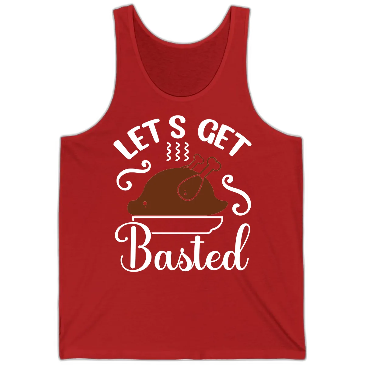 Let's Get Basted Thanksgiving Turkey Design Tank in Red