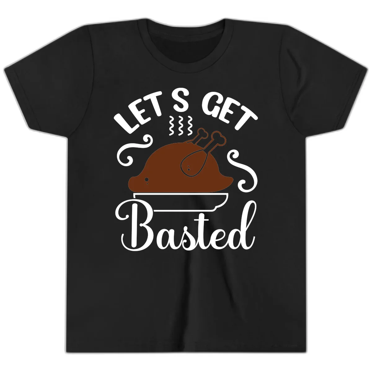 Let's Get Basted Thanksgiving Turkey Design Youth T-Shirt in Black