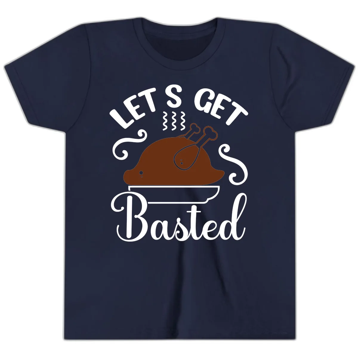 Let's Get Basted Thanksgiving Turkey Design Youth T-Shirt in Navy